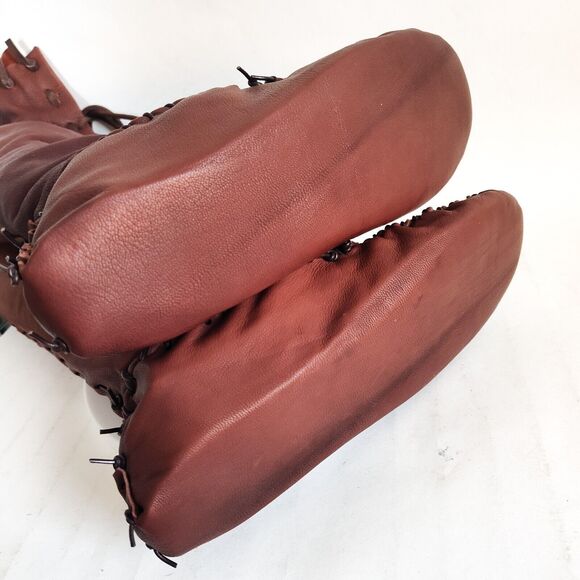 Ramble Leather Dark Brown Elk Deer Handmade Knee High Boots Size 10 Lace-Up Back - Picture 10 of 11